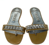 Thumbnail for your product : Gina Beige Patent Leather Crystal Embellished Slip On Flat Slides Size 41