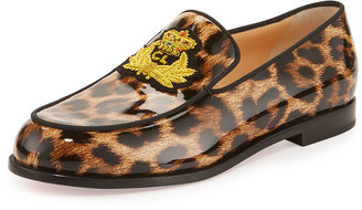 Christian Louboutin Laperouza Patent Crest Red Sole Loafer, Leopard Print