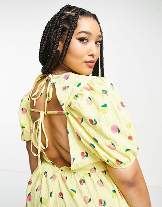 Neon Rose Plus open back midi tiered smock dress in lemon fruit print -  ShopStyle