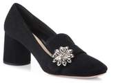 Thumbnail for your product : Prada Flower-Embellished Suede Block Heel Loafer Pumps
