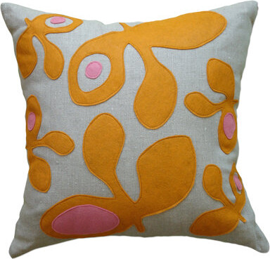 Balanced Design Applique Pods 100% Linen Throw Pillow Cover & Insert