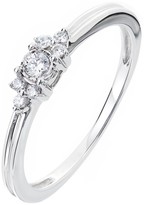 Thumbnail for your product : Love Diamond 9ct White Gold 11 Point Diamond Solitaire Ring with Trefoil Shoulder Detail