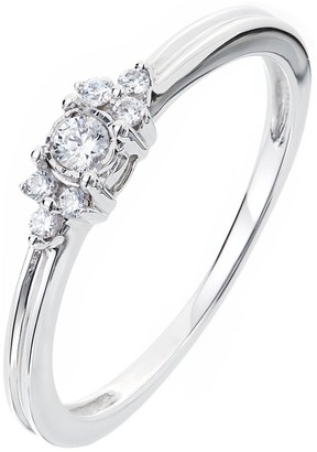 Love Diamond 9ct White Gold 11 Point Diamond Solitaire Ring with Trefoil Shoulder Detail