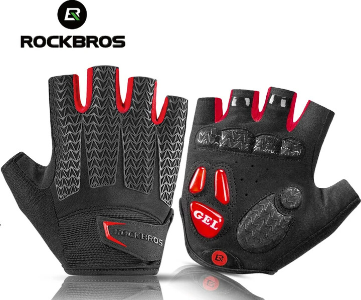 ROCKBROS Cycling Gloves SBR Pad Breathable Fingerless Gloves Shock Absorbtion Non-Slip Bicycle Gloves MTB Silicone Palm Rest