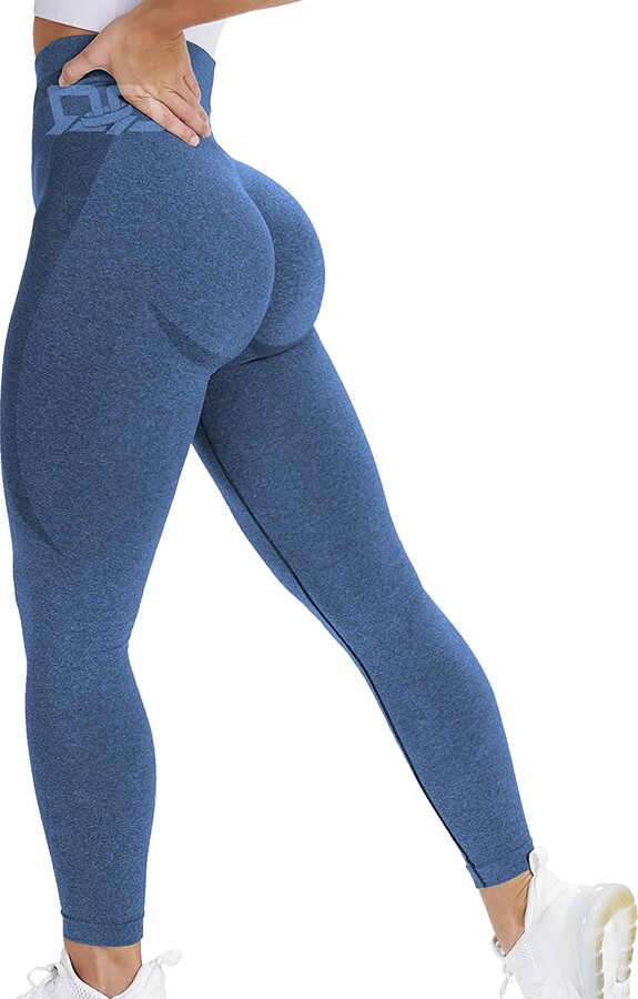 QOQ Women's Seamless High Waist Leggings Tummy Control Yoga Pants Workout  Gym Tights - Blue - Large - ShopStyle Trousers