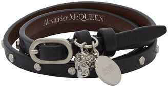 Alexander McQueen Silver & Black Wraparound Studded Bracelet