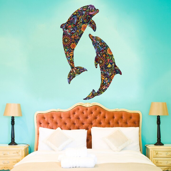 Etsy Dolphin Duo Wall Decal Set - Colorful Floral Graphic