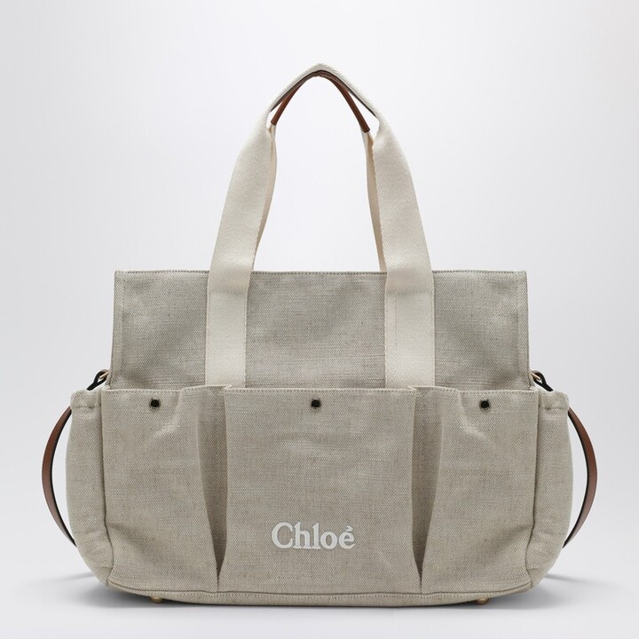 Beige changing bag with logo embroidery