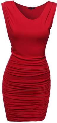 Awesome21 Unbalanced Shoulder Dress with Side Shirring Red Size S