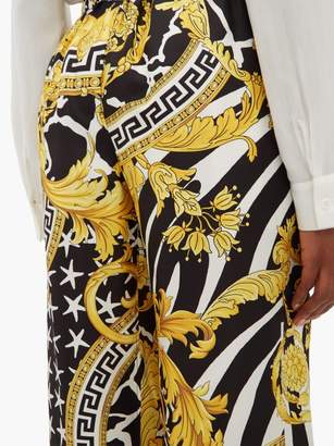 Versace Baroque-print Silk-twill Trousers - Womens - Black Gold