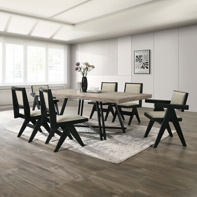 Corrigan Studio Contemporary 7Pc Dining Set Rubber Wood Dining Table W 2X Arm Chairs And 4X Side Chairs