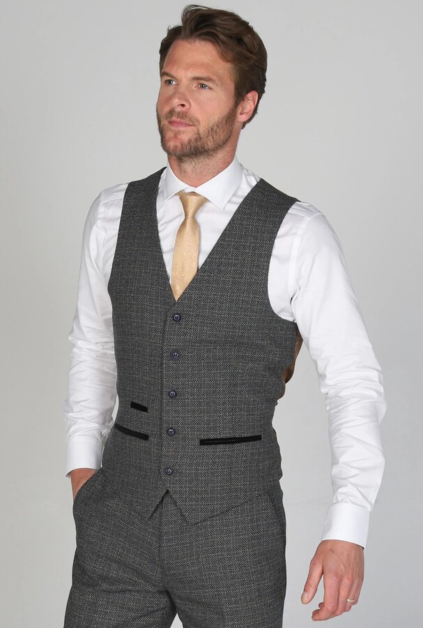 Paul Andrew Ralph Tweed Check Navy Waistcoat