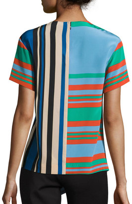 Diane von Furstenberg Striped Silk Asymmetric T-Shirt, Multicolor