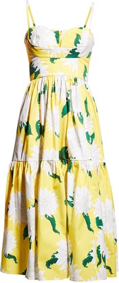 Carolina Herrera Floral-Print Tiered Bustier Midi Dress