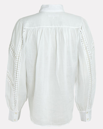 Frame Panel Lace Button-Up Blouse