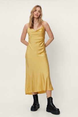 Nasty Gal Womens Button Down Satin Slip Maxi Dress - Yellow - S - ShopStyle