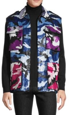 Valentino Gilet Sequin Camo Zip-Front Vest - ShopStyle Jackets
