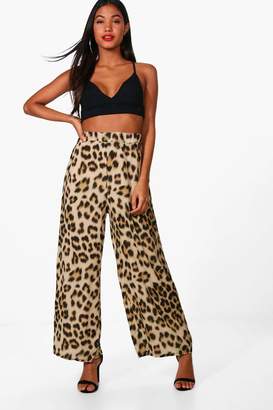 boohoo Woven Leopard Print Wide Leg Trousers