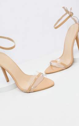 PrettyLittleThing Nude Wide Fit Clear Strap Barely There Sandal