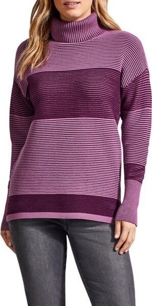 Women's Tribal Pullover Sweater Two-Tone Ottoman Small Dark Plum