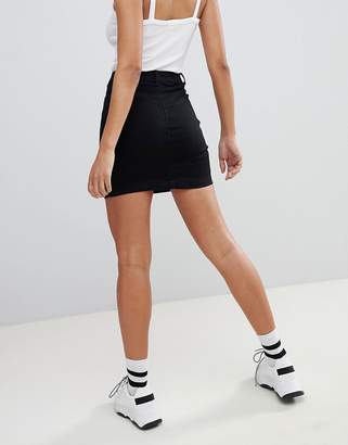 Missguided denim mini skirt in black