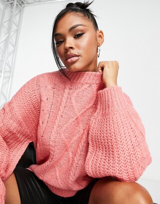Brave Soul tokyo oversized cable knit sweater in pink - ShopStyle
