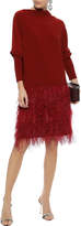 Thumbnail for your product : Norma Kamali Faux Feather-paneled Draped Stretch-jersey Dress