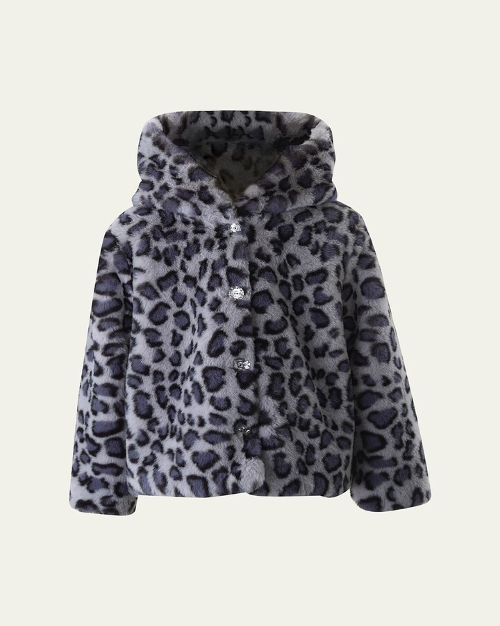 Rachel Riley Girl's Leopard-Print Faux Fur Jacket, Size 3-14