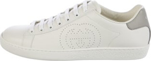 Gucci Leather Low Top Sneakers White Interlocking G Logo Round-Toes Lace-Up Closure at Uppers Includes Box & Dust Bag Designer