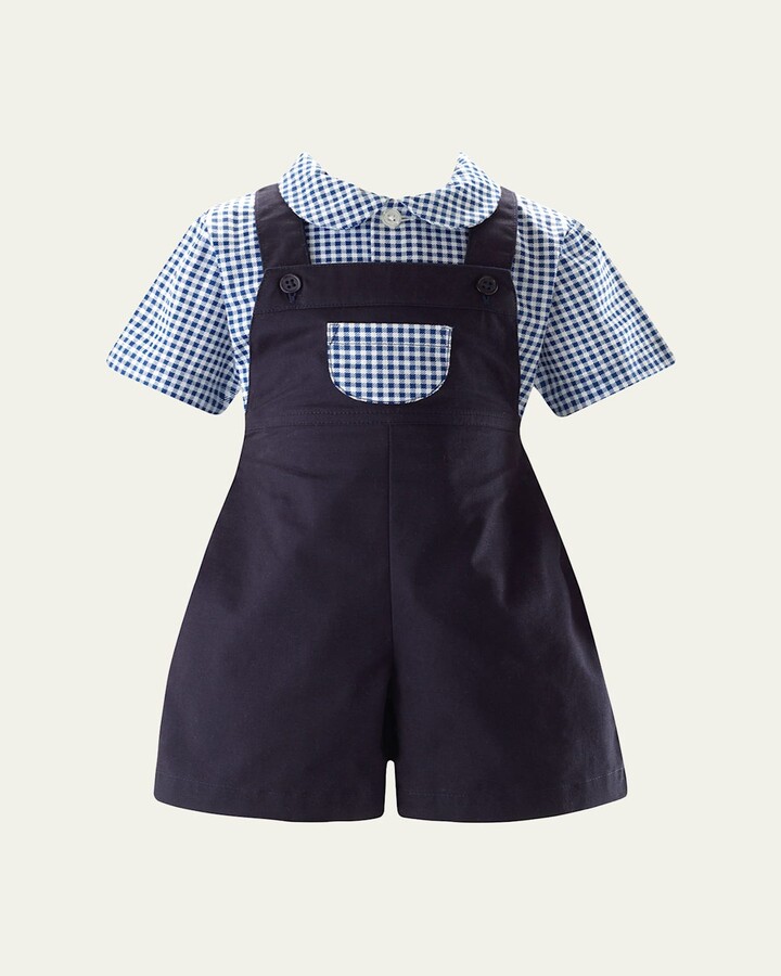 Rachel Riley Boy's Gingham-Print Shirt & Dungaree Set, Size 6M-24M