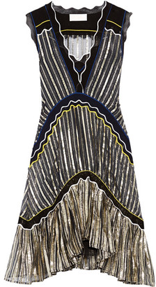 Peter Pilotto Silk Blend-trimmed Metallic Chiffon Dress - Midnight blue