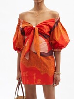 Thumbnail for your product : Johanna Ortiz Santillana Del Llano Puff-sleeve Cotton Mini Dress - Orange