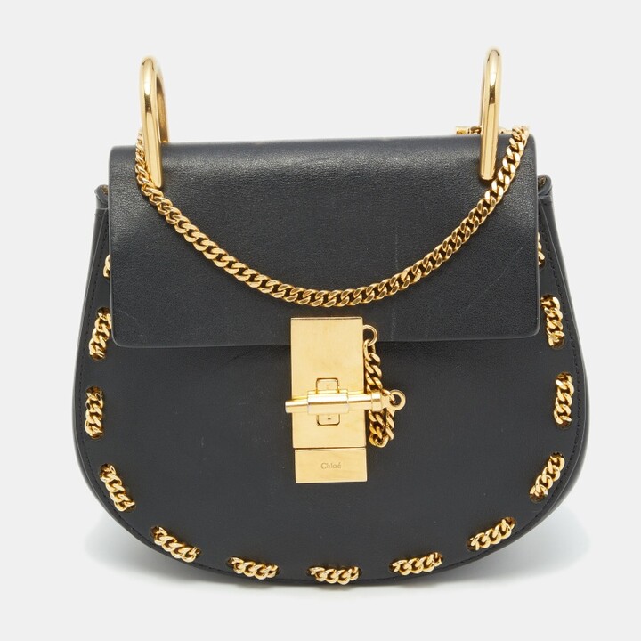 Chloé Black Leather Drew Chain Link Flap Shoulder Bag - ShopStyle