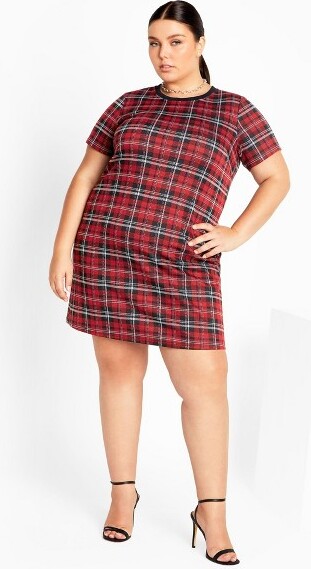 City Chic CITYCHIC|Women'sPlusSizeCheckLoveShiftSilhouetteMiniDress-red-14W