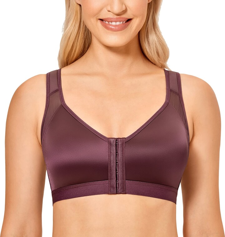 Delimira Women's Wireless Posture Bra Back Support Front Closure Full