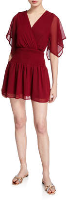 4SI3NNA the Label V-Neck Short-Sleeve Smock-Waist Mini Chiffon Dress