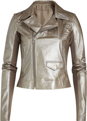 Rick Owens Metallic Leather Jacket with Virgin Wool Sleeves