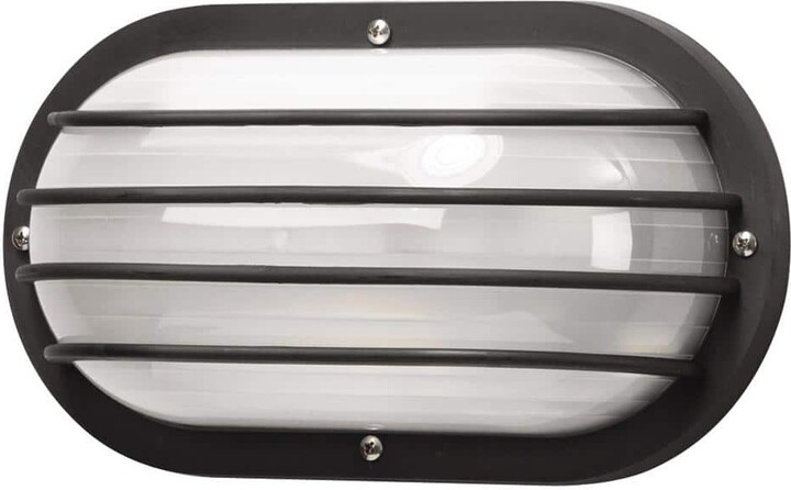 Solus Nautical Oblong Black Outdoor Hardwired Bulkhead Sconce with 4000K LED Bulb and Horizontal Diffuser Cage