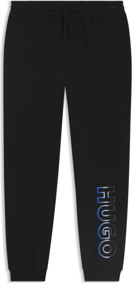 HUGO BOSS Cotton-terry tracksuit bottoms with ombré logo embroidery