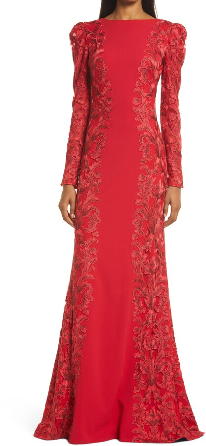 long red lace dress