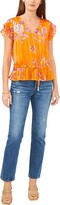 Thumbnail for your product : Vince Camuto Short Sleeve Rio Gardens Button-Down Peplum Blouse (Sunset Orange) Women's Clothing