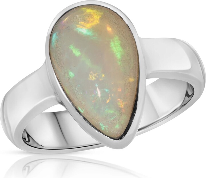 Glamrocks Jewelry Silver Teardrop Welo Opal Gemstone Ring