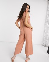 Thumbnail for your product : ASOS DESIGN tie shoulder crinkle button front jumpsuit in rust