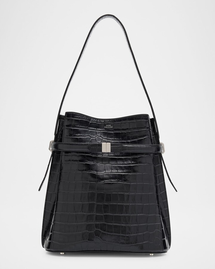 Totême Belted Croc-Embossed Leather Bucket Bag