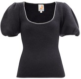 Thumbnail for your product : JoosTricot Pearl-trim Puff-sleeve Merino Wool-blend Top - Black