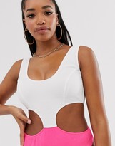 Thumbnail for your product : Peek & Beau Fuller Bust Exclusive scrunch cut-out swimsuit in neon pink and white D - F Cup