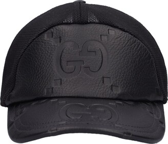 Jumbo GG Leather And Mesh Baseball Cap in Black - Gucci