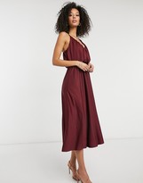 Thumbnail for your product : ASOS Tall ASOS DESIGN Tall cami plunge midi dress with blouson top in oxblood