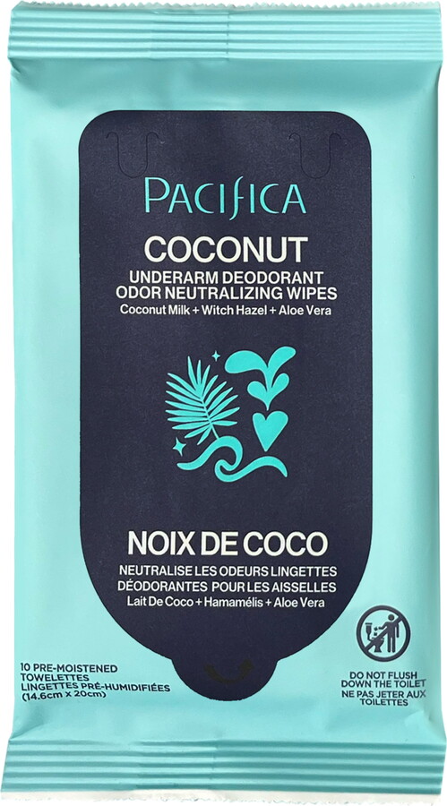 Pacifica Coconut Underarm Deodorant Odor Neutralizing Wipes 10 Count