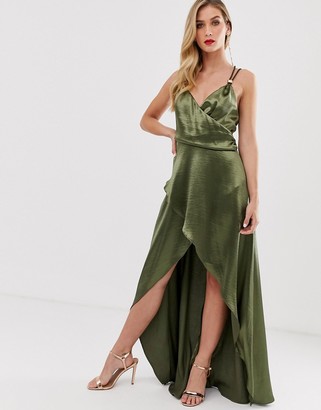 asos design midi dress with halter neck detail in high shine satin
